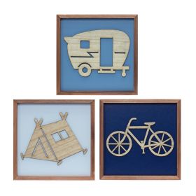 Framed Tent/Camper/Bike (Set of 3) 10"SQ MDF/Wood