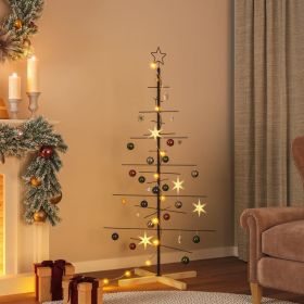 Metal Christmas Tree with Wooden Base Black 59.1"