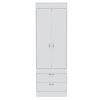 Lisboa Armoire, Rod, Double Door, Two Drawers, Metal Handles -White