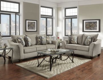 Camero Fabric Pillowback 2-Piece Living Room Set, Sofa and Loveseat, Gray