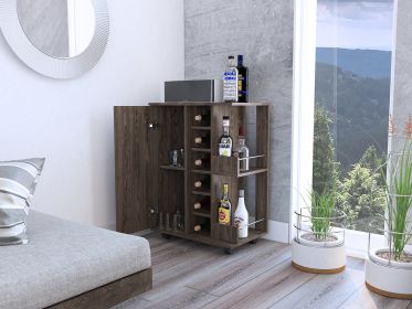 Tennessee Bar Cart, One Cabinet With Division, Six Cubbies For Liquor, Two Shelves
