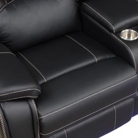 Modern Faux Leather Manual Reclining with Center Console with LED Light Strip,Living Room Furniture Set