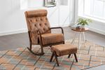COOLMORE Rocking Chair With Ottoman, Mid-Century Modern Upholstered Fabric Rocking Armchair, Rocking Chair Nursery with Thick Padded Cushion