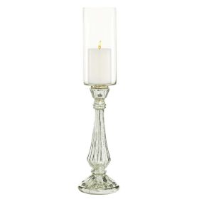 DecMode Silver Glass Handmade Turned Style Pillar Hurricane Lamp with Faux Mercury Glass Finish (Brand: DecMode)