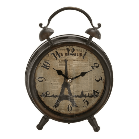 DecMode 9" Black Metal Eiffel Tower Clock with Bell Style Top (Brand: DecMode)
