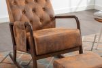 COOLMORE Rocking Chair With Ottoman, Mid-Century Modern Upholstered Fabric Rocking Armchair, Rocking Chair Nursery with Thick Padded Cushion