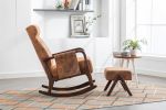 COOLMORE Rocking Chair With Ottoman, Mid-Century Modern Upholstered Fabric Rocking Armchair, Rocking Chair Nursery with Thick Padded Cushion