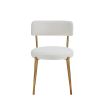 Set of 2 Mid-Century Modern Dining Chairs - Teddy Fabric Upholstered - Curved Back - Metal Frame - Beige | Elegant and Comfortable Kitchen Chairs